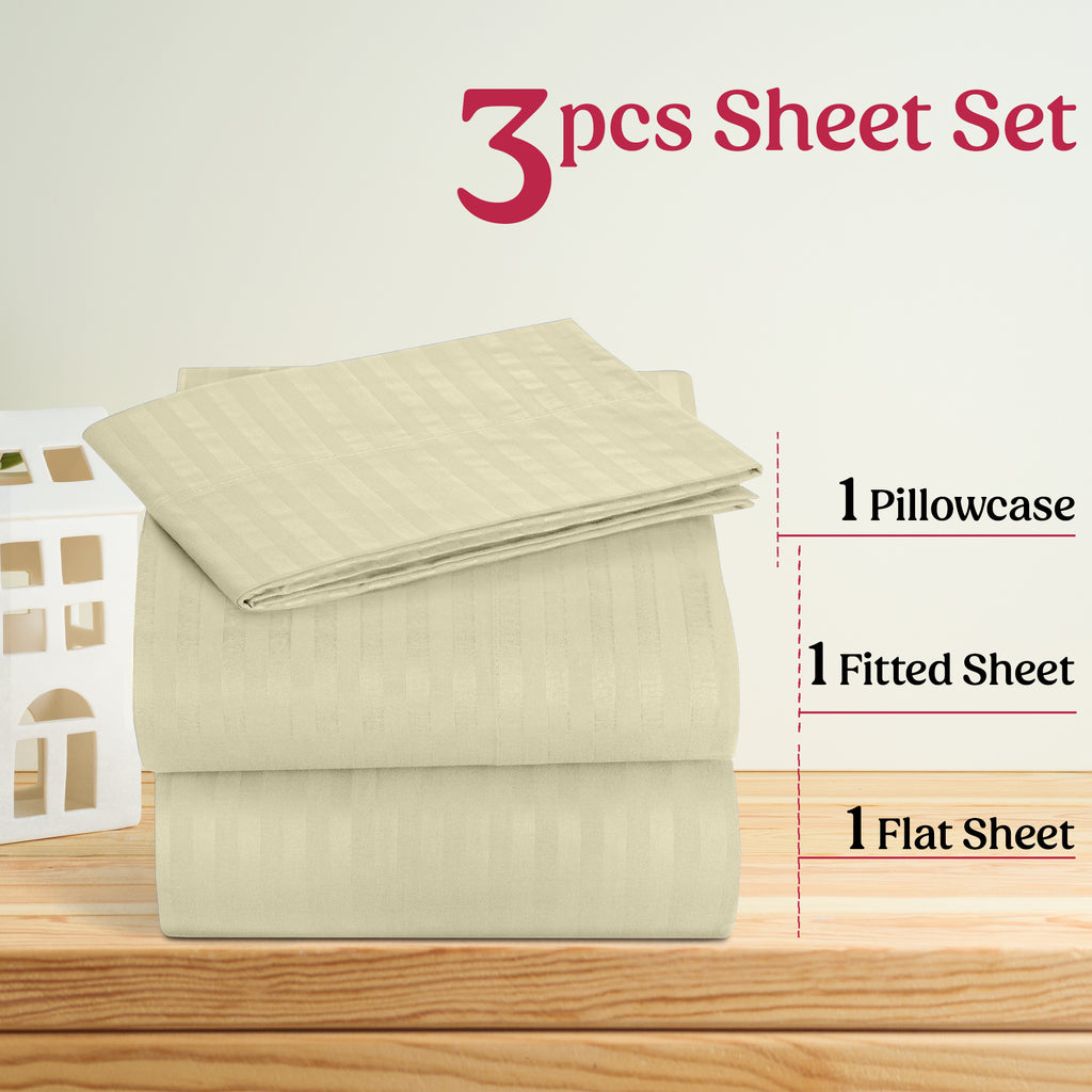 Lux Decor 4/3 Pieces Striped Bed Sheets Set - Hotel Luxury Sheets, Deep Pocket Up to 16 Inches, Extra Soft, Breathable Cooling Sheet & Pillowcases, Easy To Fit, Wrinkle Free, Fade & Stain Resistant Bedding Set