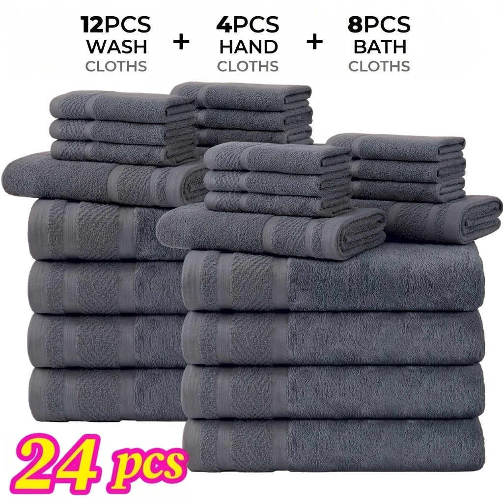 12/24pcs Bath Cloths Set, Hotel Quality Thick Bath Cloths | Highly Absorbent & Quick-Dry | 4 Bath Cloths & 6 Hand & 2 Washcloths, Cotton For Hotel Spa Gym & Home Bathroom Essentials, Wash Cloths