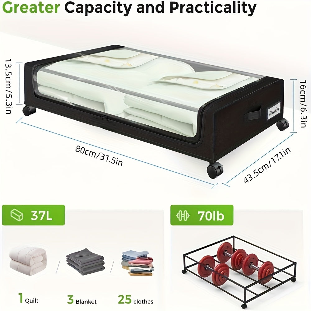 Under Bed Storage Set, 2Pack Under Bed Storage with Wheels And 4Pack 23.78gal Under Bed Storage Containers, Foldable Closet Organizers And Storage with Label Holder for Clothing, Blankets, Books, Shoes, Comforter & Pillows, Under-Bed Storage