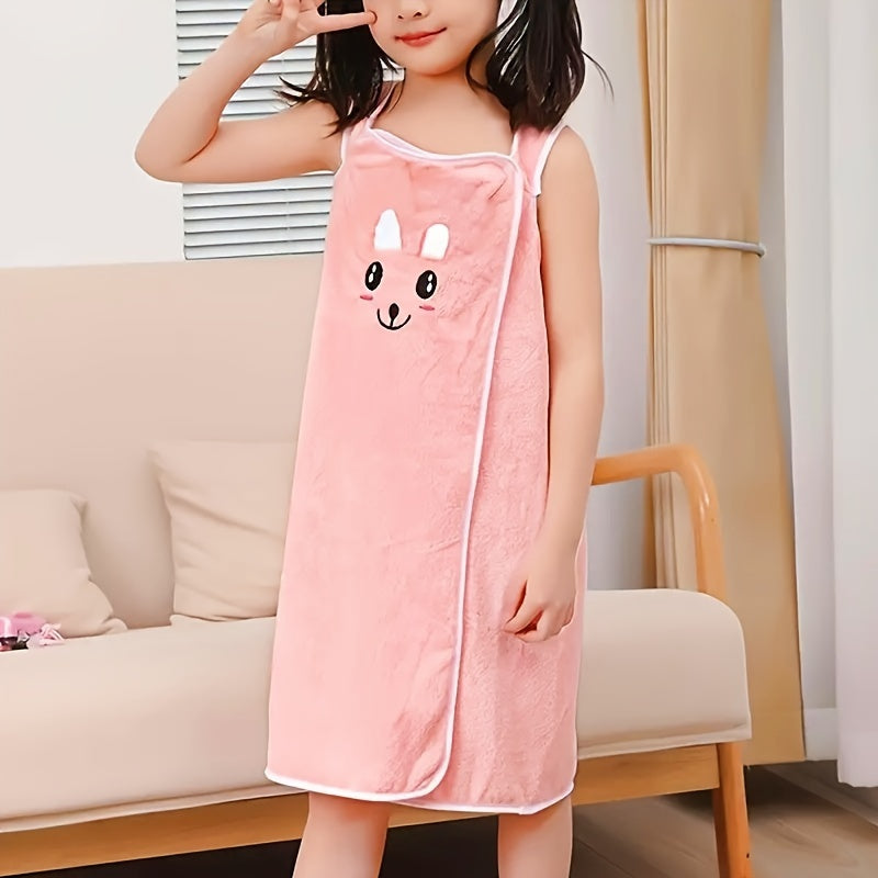 Kids Bath Towel Wrap with Cute Bunny Ears, Contemporary Microfiber Cartoon Anime Bath Skirt for Girls, Ultra Compact Towel Robe, Age 6-12 - 250Gsm