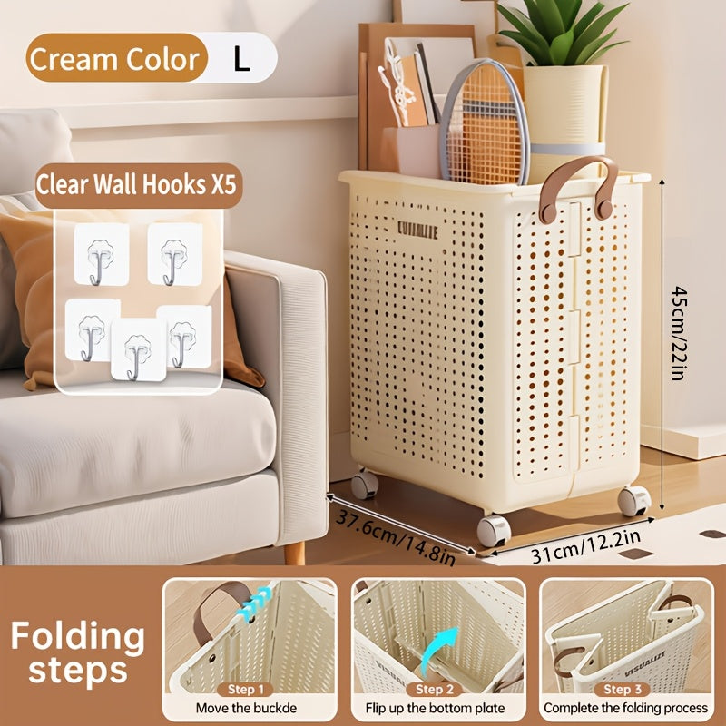 Large And Medium Foldable Ceramic White Laundry Baskets - Pu Leather, Hand Washable, Solid Color, Multi-Functional Portable RV Dirty Clothes Hamper with Wheels for RV Bathroom And Balcony Storage with 2 Stickers