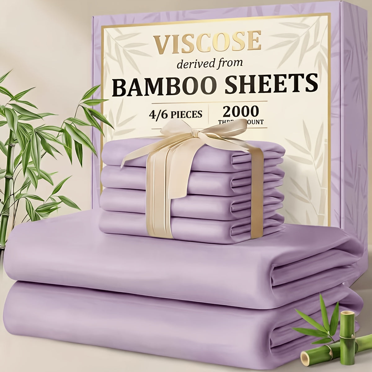 4/6pcs Cooling Bamboo Sheet Sets - Queen Size Soft 2000TC Luxurious Hotel Sheets, Luxury Kids Fitted Sheet, with 16-Inch Deep Pocket, Kids Sheet & Pillowcases And Breathable Night Sweats, Suitable for All Seasons, Twin/Full/Queen/King