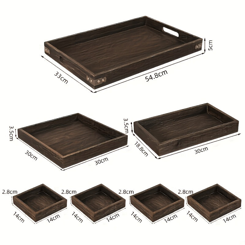 7pcs Paulownia Wood Nesting Serving Trays Set - Wood Grain Suitable for Home Decor, Coffee Table, Rustic Farmhouse Organizer with Space-Saving Nestable, Lightweight Breakfast & Party Trays for Snacks, Desserts, Drinks
