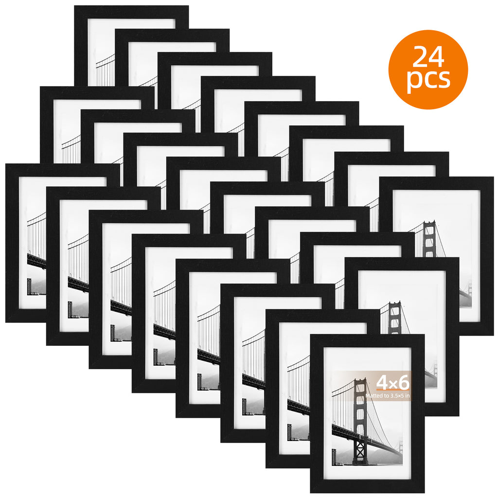 24 Pcs Picture Frame, Made of Sturdy Frame for 4x6in or 5x7in or 8x10in, Wall and Tabletop Display Thin Border Photo Frames for Home Decor, Black