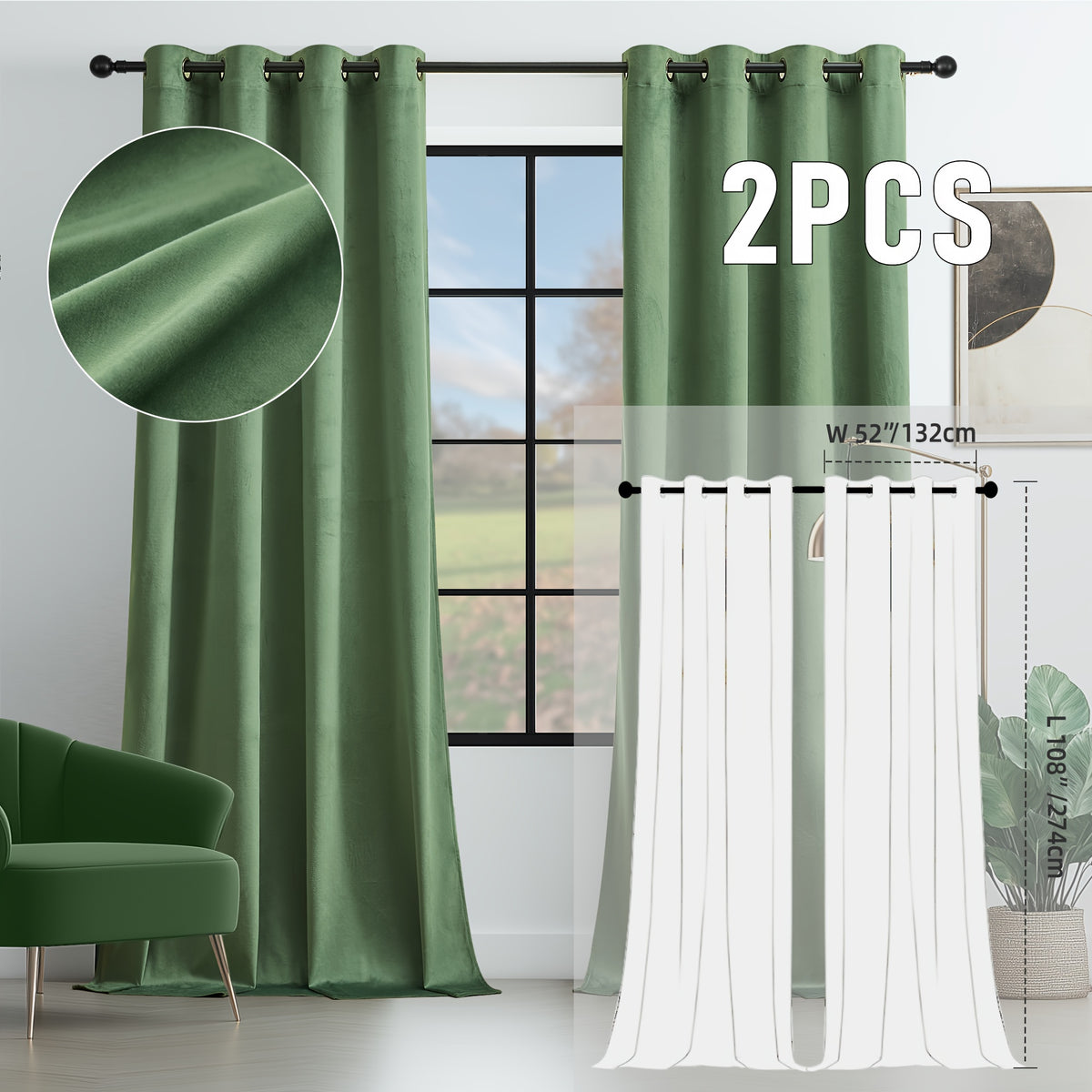 2pcs Velvet Room Darkening Curtains | Vintage Soundproof and Thermal Insulated, Elegant Soft Velvet Grommet Top Curtains for Living Room and Bedroom, Unlined, Solid Color, Fashionable Valentine'S Day Décor