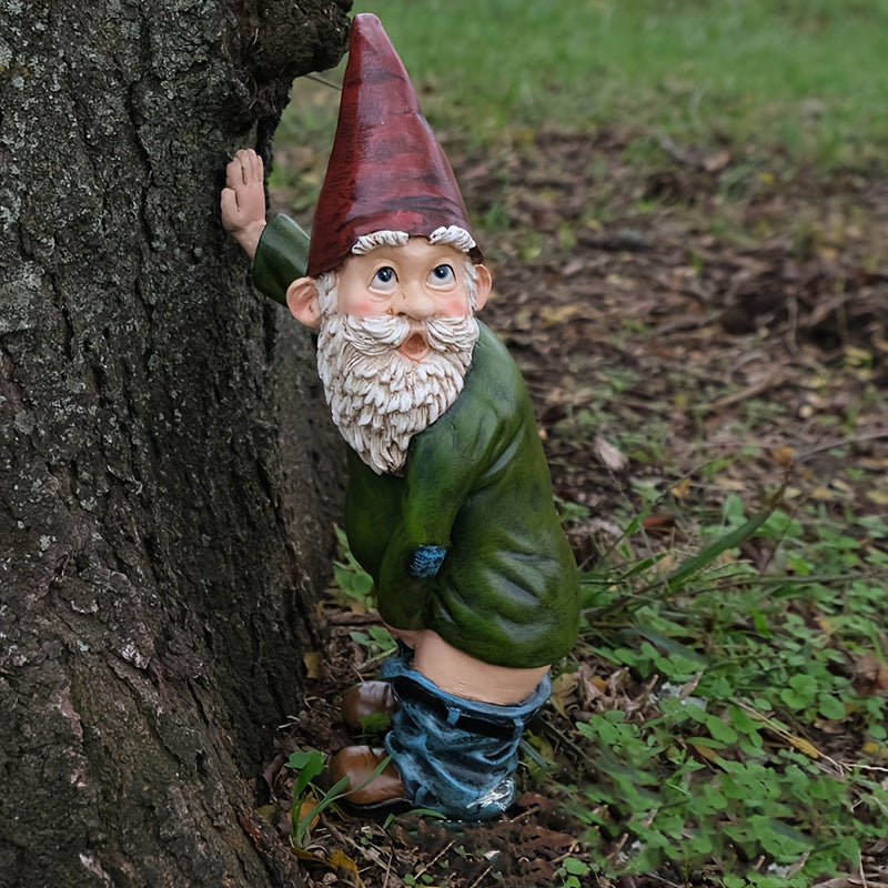 Gnome Statue - 10.3" Tall Polyresin - Willy The Peeing Garden Gnome for Lawn Ornaments, Indoor Or Outdoor Decorations - Red And Green Funny Gnomes
