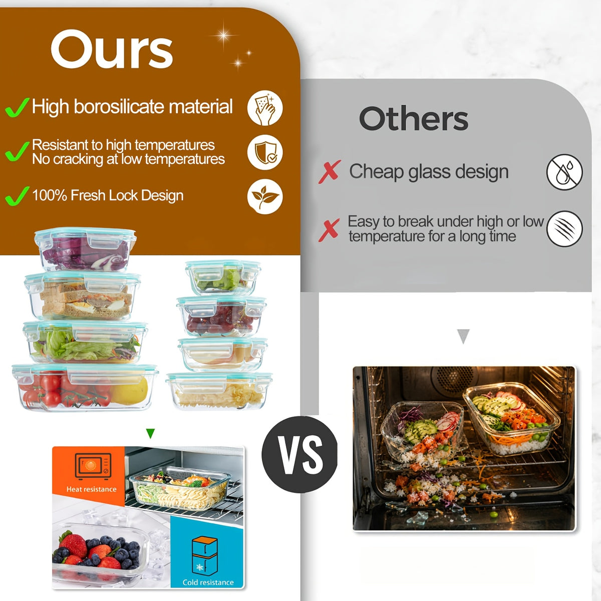 16pcs Glass Container Seal Food Storage Box, Refrigerator Receive A Case, Seal Leak Proof, Easy To Clean Design, Microwave/freezer, Lunch Boxes | Sealed Storage | Durable Glass Box Lid Food Storage Containers (8 Lids + 8 Containers) Lunch Box