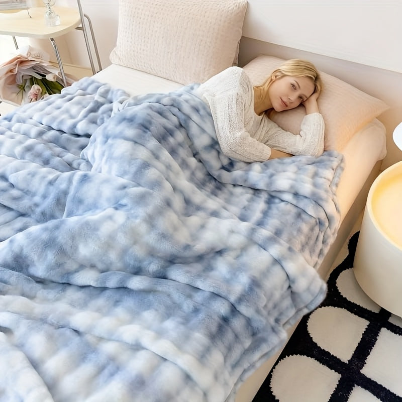 Lightweight Faux Rabbit Fur Tie-Dye Blanket—Stunningly Beautiful, Perfect for All Seasons, Soft Against The Skin, Offering The Ultimate Sleeping Experience. Machine-Washable, Reversible Design, Random Colors. The Perfect Holiday Gift