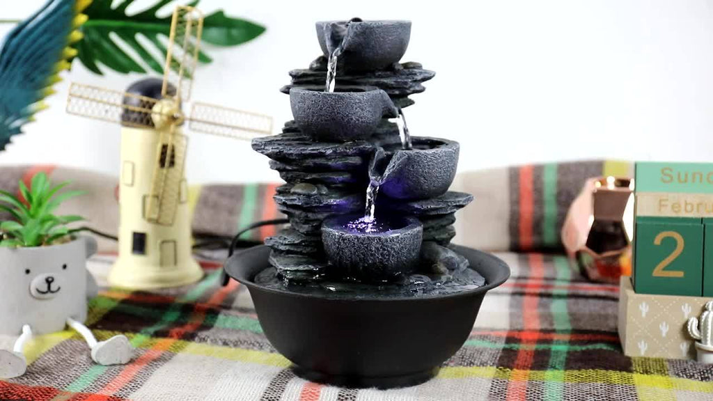 1pc Resin Tabletop Fountain, Indoor Waterfall Fountains with LED Light - Plug, Realistic Rock Design for Soothing Ambiance in Bedrooms, Living Rooms, Offices Or Meditation Spaces