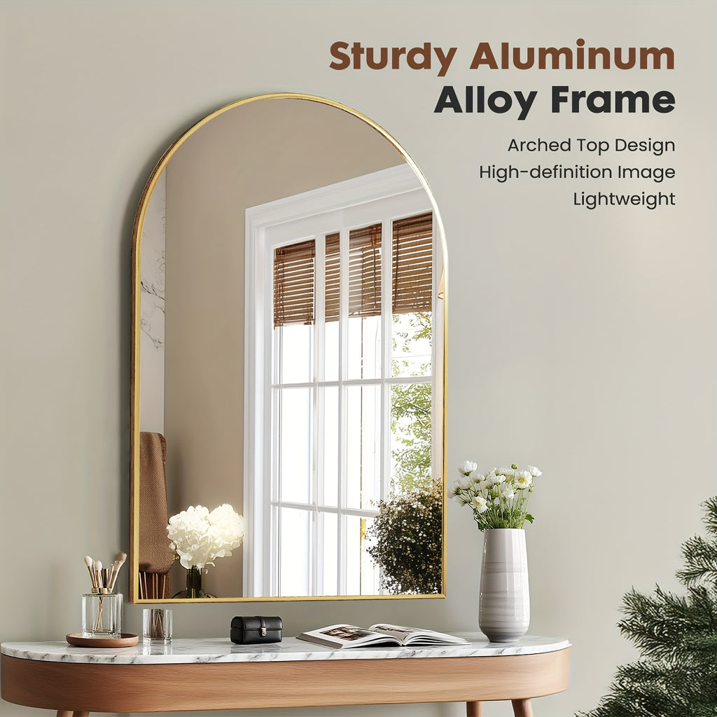 Arched Bathroom Mirror with Metal Frame - 22X30, 24X36, 26X38 Inch Wall Mounted Vanity Mirror for Bathroom, Bedroom, Entryway in Golden Or Black