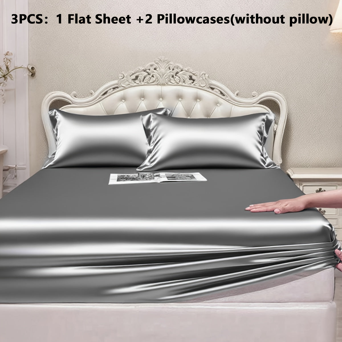 Luxury Satin Fitted Sheet, Fitted Sheet+Pillowcase, Queen Sheet, Cooling, Smooth, Breathable, Wrinkle-Resistant, Machine Washable, Easy Care Ultra Soft for Hot Sleepers Child, Children, Adults, Hotels, Apartments, Wedding Gifts-3000TC Random Color