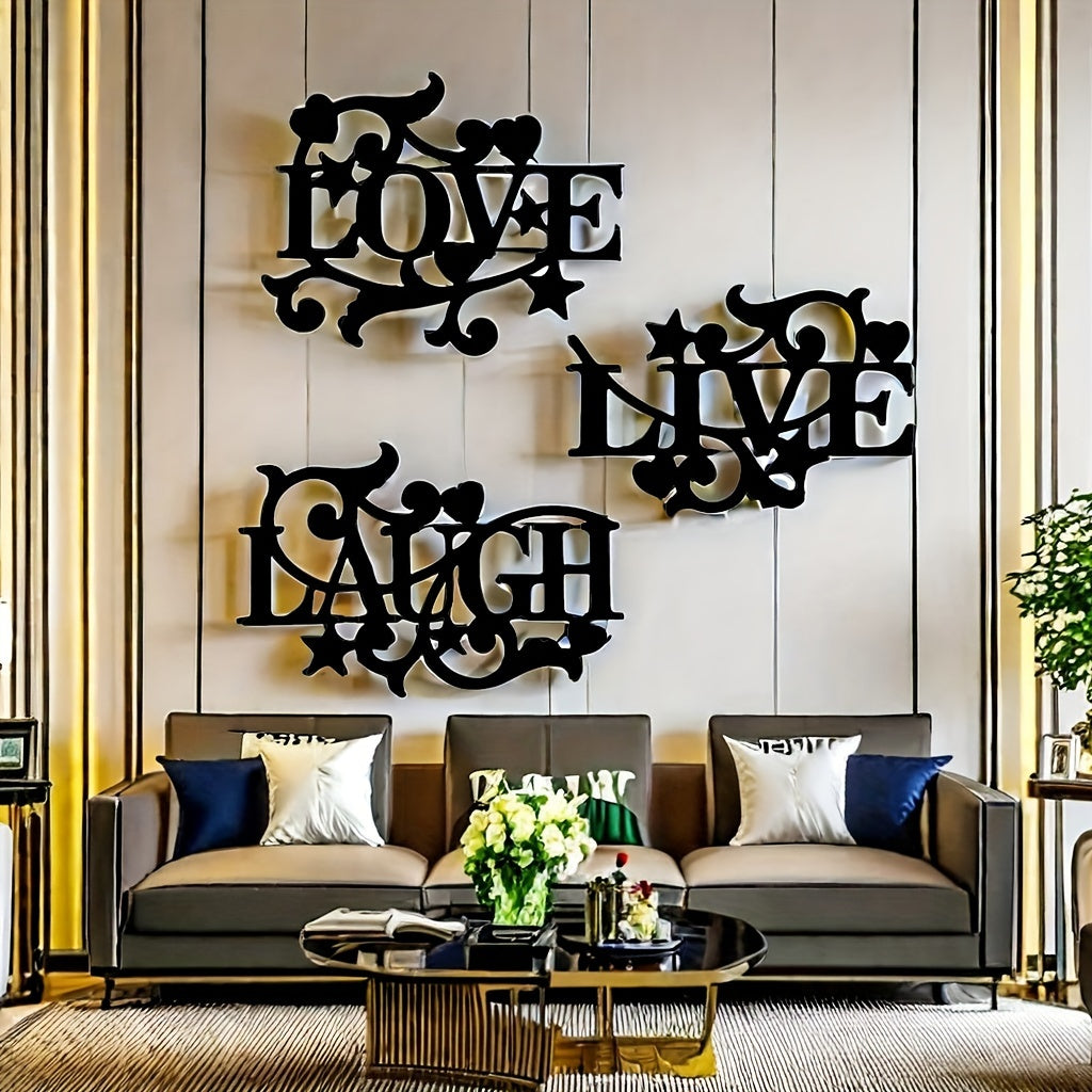 Black Wall Art Decorations Elegant Metal Wall Emphasizes The Modern Aesthetic Of Love, Life, Laughter, Living Room, Bedroom, Kitchen And Stylish Home Art Decoration With Fluffy Black Style Silhouette