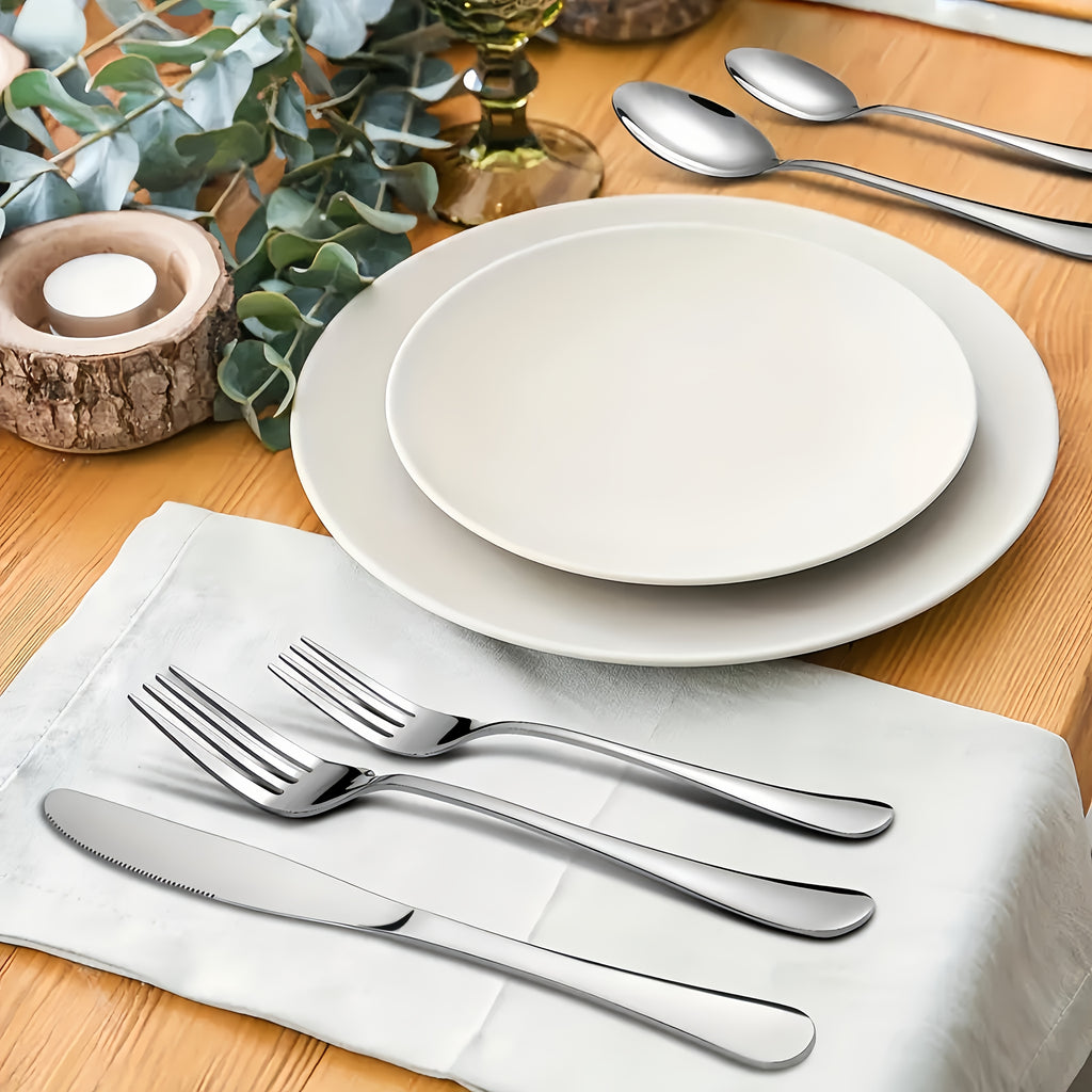 20/60pcs Stainless Steel Flatware Cutlery | Silverware for 4/12, Silvery, Mirror Polished, Dishwasher Safe | for Home Kitchen Restaurant Hotel, Perfect for Gifts And Weddings, The Best Gifts for Thanksgiving And Christmas
