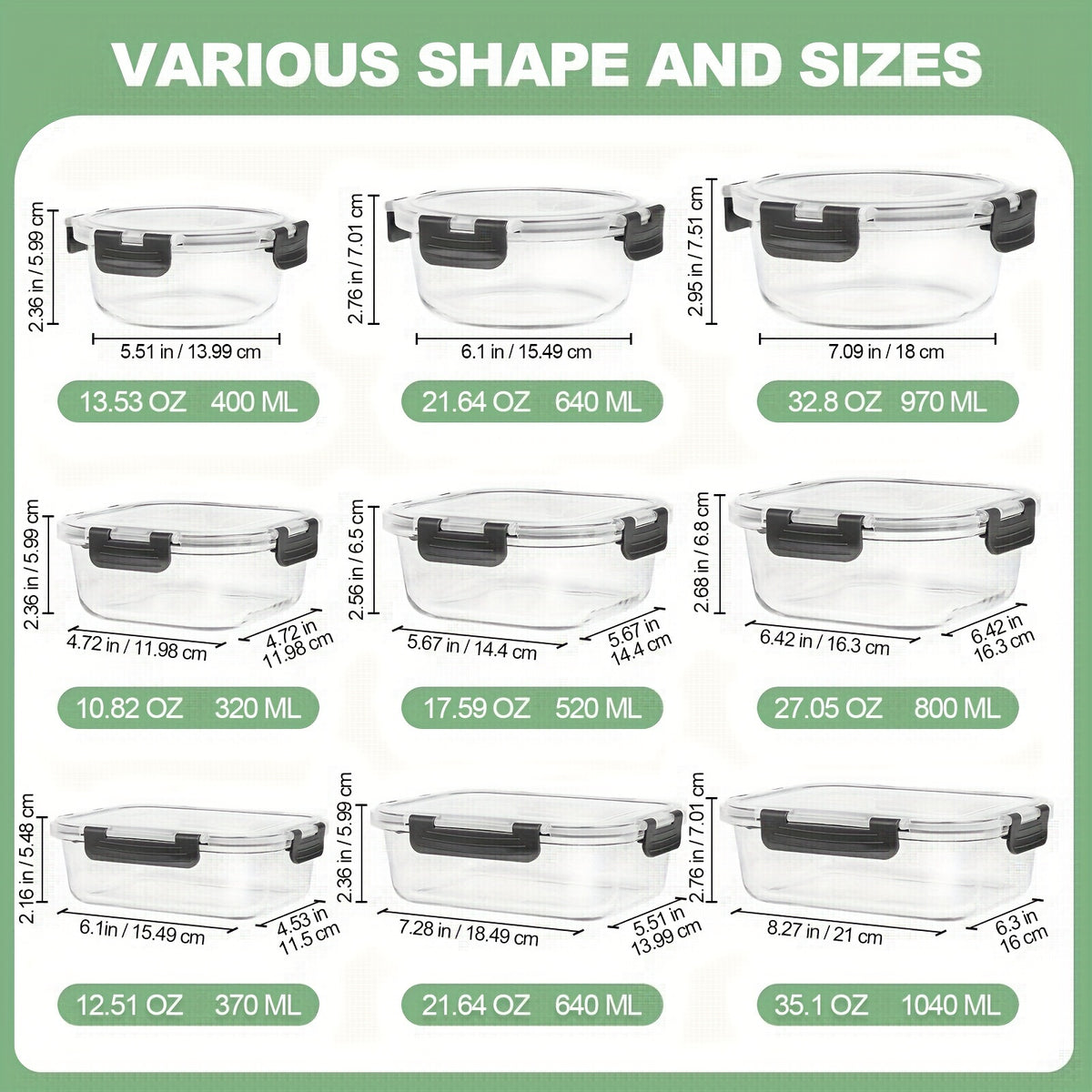 12pcs Glass Food Storage Containers with Lids, Meal Prep, Pantry Kitchen Storage Containers for Lunch, Leak Proof, Airtight Glass Lunch Bento Boxes for Microwave, Oven, Freezer And Dishwasher