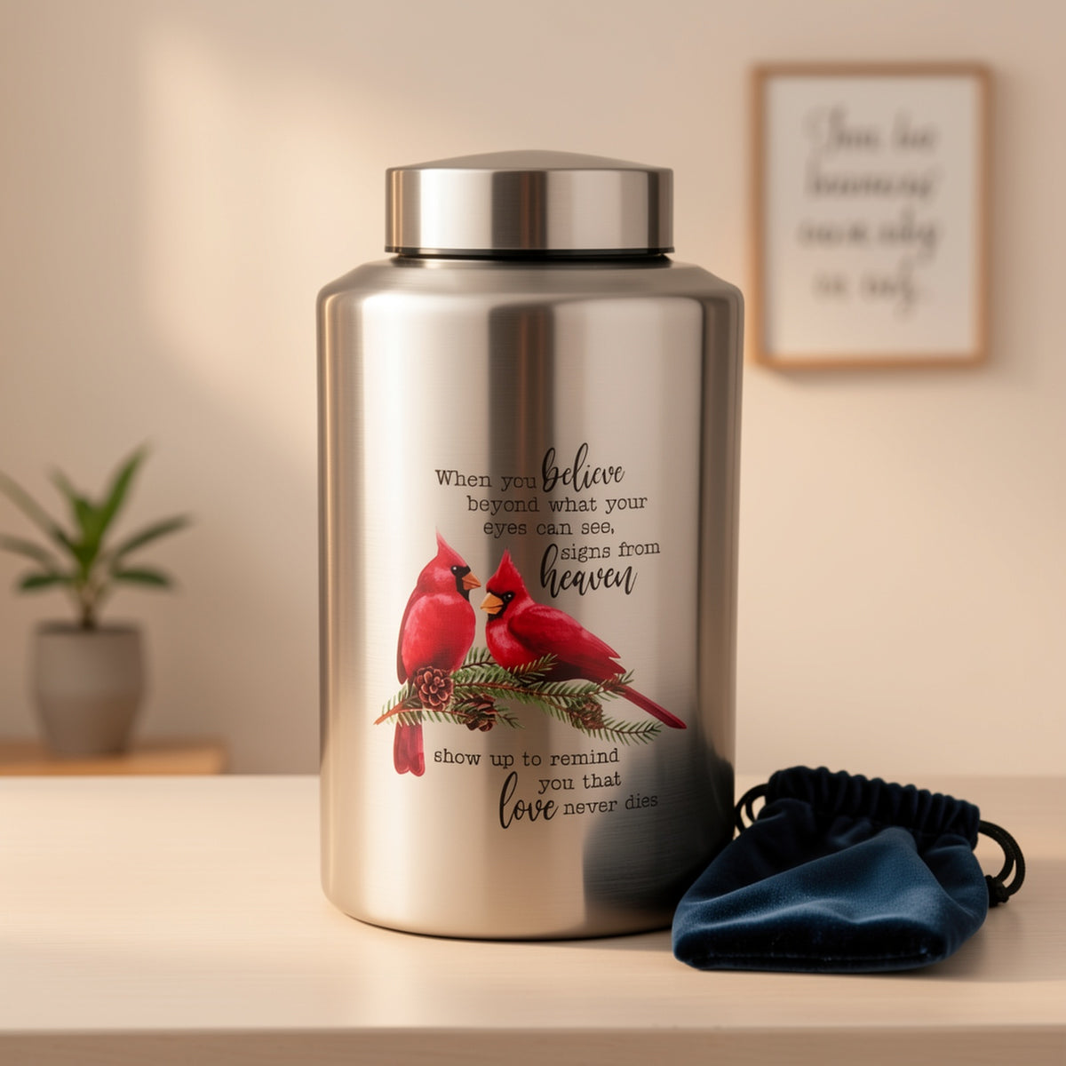 Large Stainless Steel Cremation Urn for Adult Ashes - Holds Up to 220 lbs, Decorative Butterfly Design with Velvet Pouch, Screw Lid & Seal Ring for Secure Storage, Memorial Keepsake | Elegant Text Design | Velvet Pouch Included