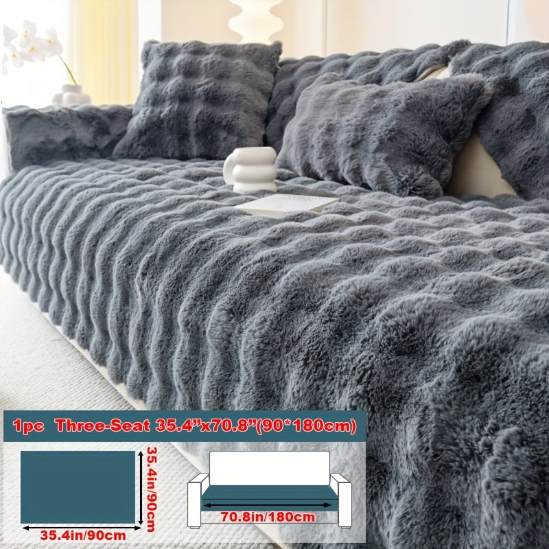 1pc Faux Rabbit Plush Sofa Cover, Winter Warm Thickened Plush Soft Sofa Cover, Pet Favorite, Dog Friendly Sofa Cover, Cushion Protection Cover, Anti Slip Sofa Furniture Protection Cover, Bedroom, Office, And Living Room Decoration Local Warehouse