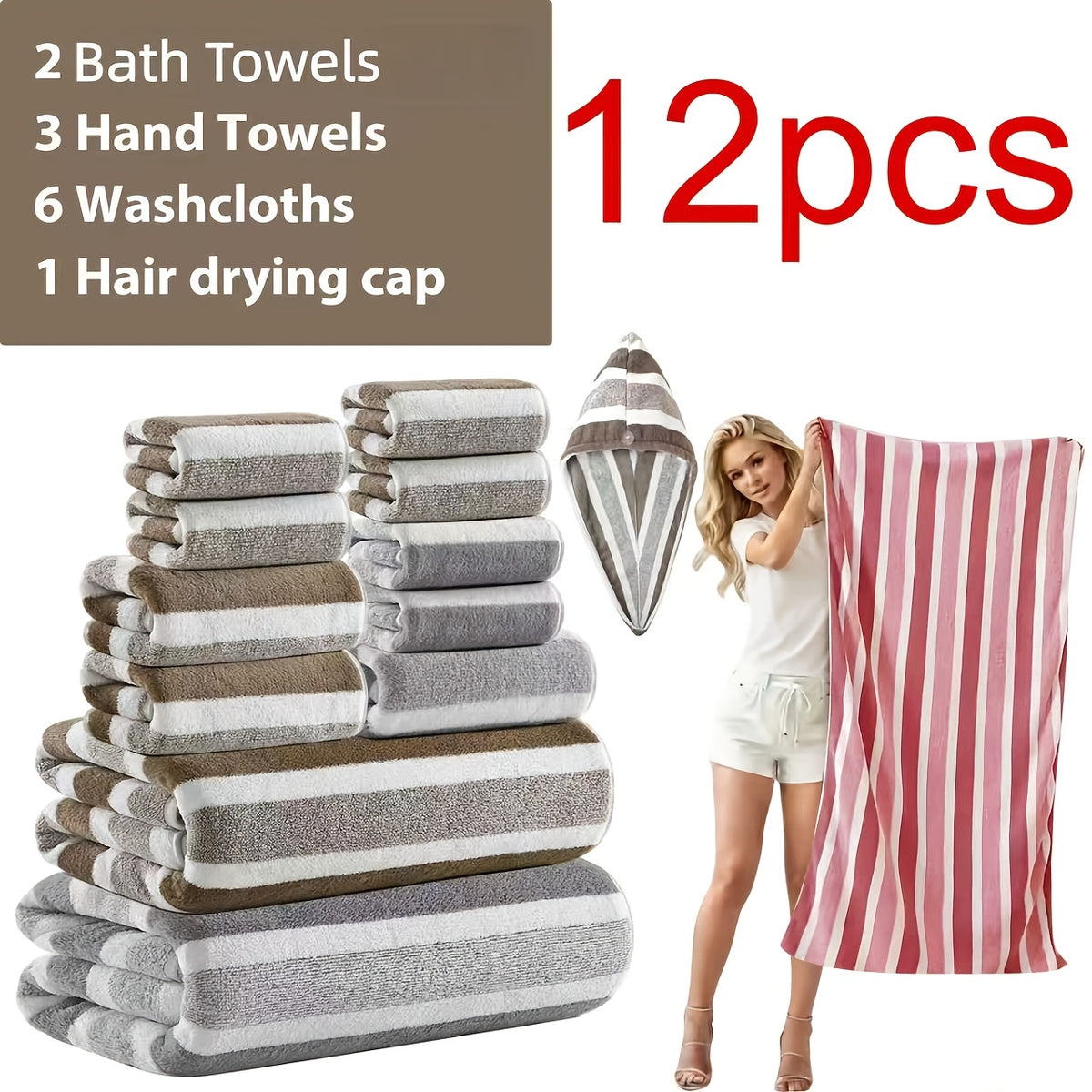 [Ultra-Soft Towel Set] 12/8pcs Towel Set, Ultra-Soft Towel Set with Excellent Absorbency And Quick-Drying Performance, 8pcss Include (1 Large Bath Towel, 2 Medium Bath Towels, 4 Small Bath Towels, 1 Hair-Drying Towel)
