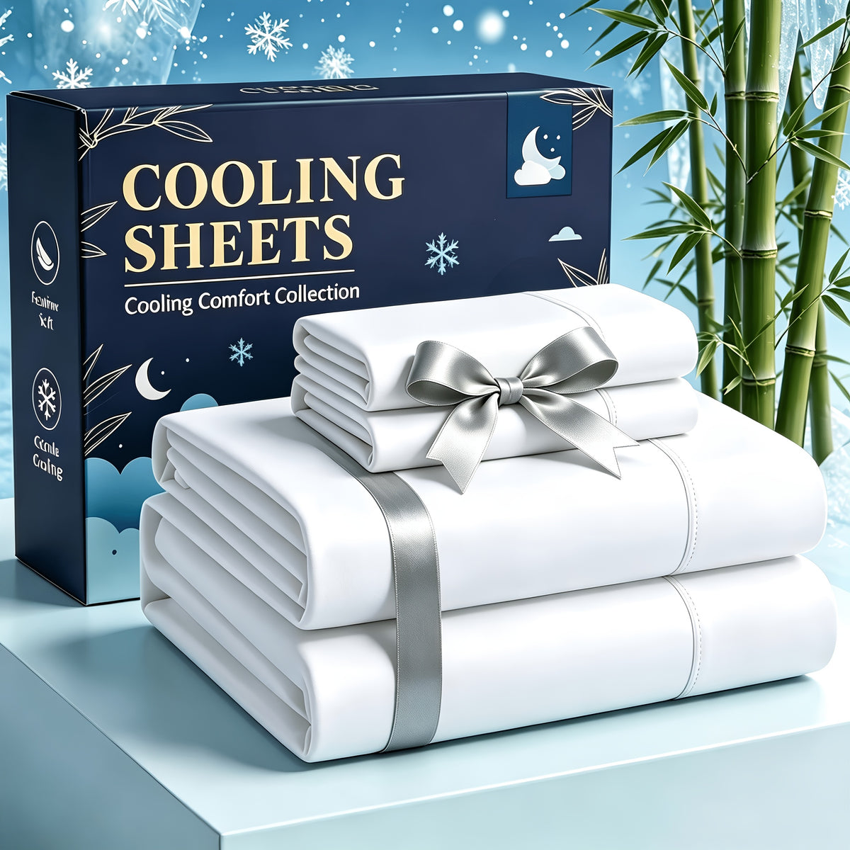 4pcs Cooling bedding - Extra Deep Pocket Breathable And Cooling - Suitable for Hot Sleepers And Sweats, Children Pillowcases, Flat Sheet And Fitted Sheet - A Perfect Gift for Family, Queen And King Sizes, Day Delivery - Random Color