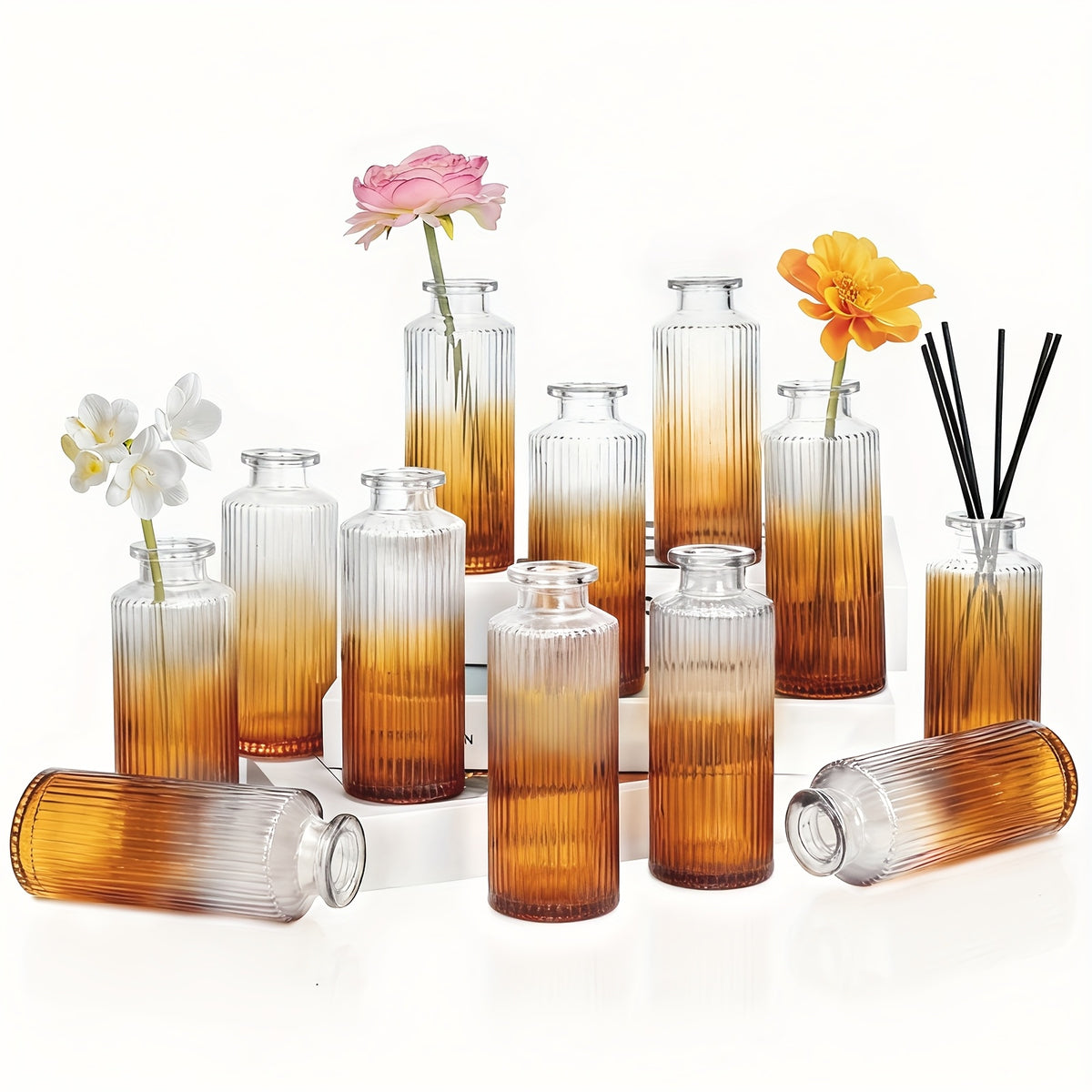 12/24/36pcs Bud Vase, Modern Striped Style, Wedding Centerpieces for Tables, Mini Clear Bud Vases for Flowers, Small Flower Vases Suitable for Birthday Party, Anniversary, Wedding, Home Table Deco, Multiple Sizes, for Mother's Day