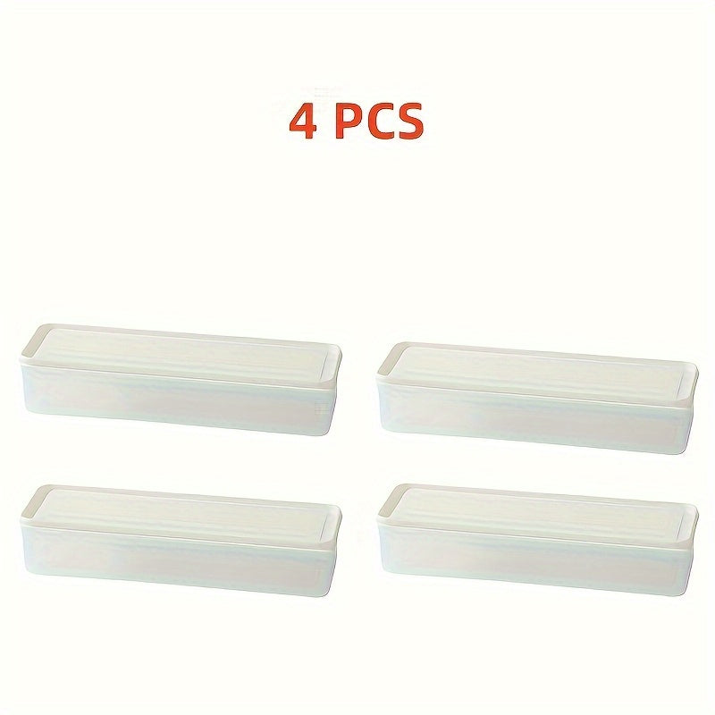 4-Pack Bpa-Free Plastic Food Storage Containers with Lids, Reusable Rectangular Refrigerator Organizer for Onions, Parsley, Coriander, Garlic, Noodles, Eggs, Hand Washable Kitchen Essentials