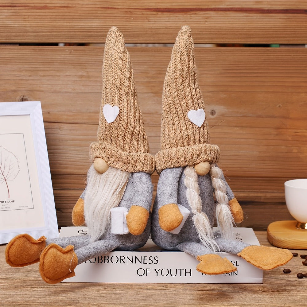 Decorative Gnome Dolls Set of 2, Cozy Shelf and Table Accents in Black, Khaki or Red for Living Room, Office and Holiday Gift Displays