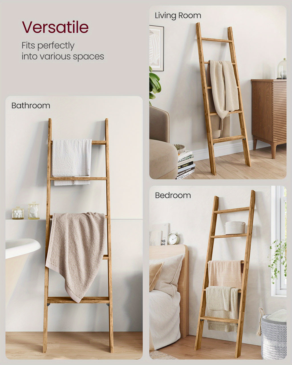 5-Tier Blanket Ladder Decorative Farmhouse for The Living Room, Maroon Brown Ladder Rack for Storage and Decor, Ladder Shelf, Towel Racks