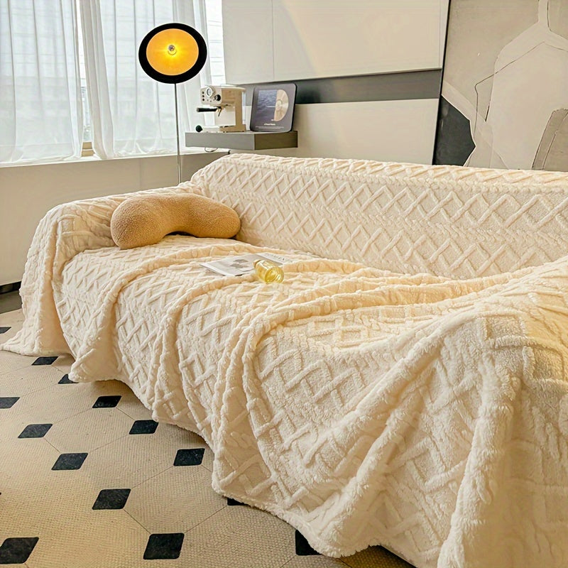 1pc Modern Jacquard Shu Velveteen Sofa Throw Cover - Pet Friendly Slipcover with Soft Plush Feel - Machine Washable, Non-Printing Single Piece Couch Protector for Home Decor - Fits Armchair to 4-Seater Sectional Sofas