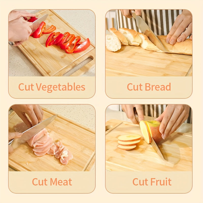 Bamboo Cutting Board - Double-sided Cutting Board, Vertical Kitchen Cutting Board, Kitchen Small Tool, 1/3pcs Set With Juice Trough, Suitable For Cutting Meat, Vegetables, Bread And Wooden Cutting Board