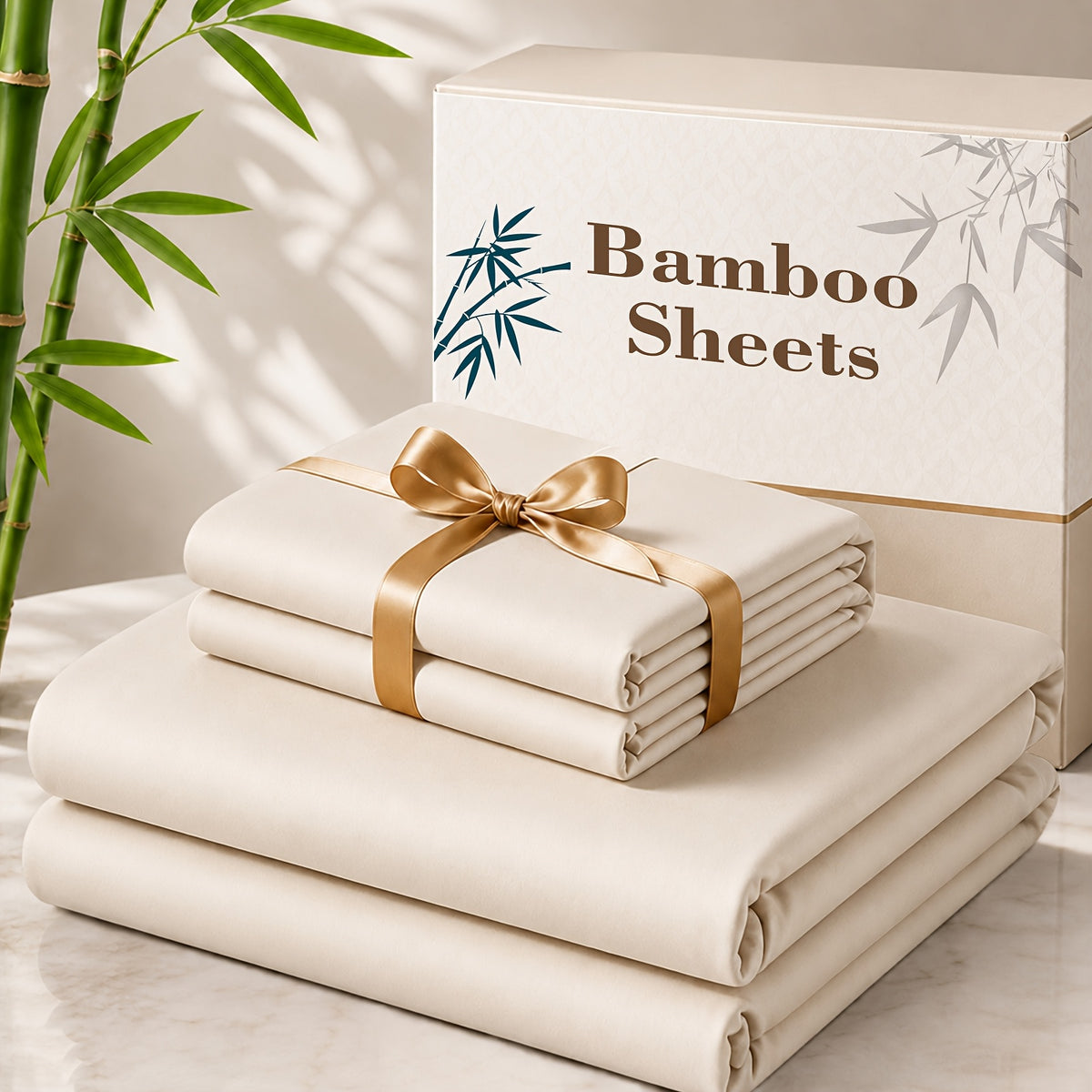 3/4pcs Cooling Bamboo Bed Sheet Set, 3000 TC Extra Deep Pocket 20 Inch Bed Sheet, Children Luxury Soft Hotel & Cooling Sheet Set for Hot Sleepers, Wrinkle And Shrink Resistant, Fitted Sheet And Flat Sheet And Pillowcases, Twin/Full/Queen/King