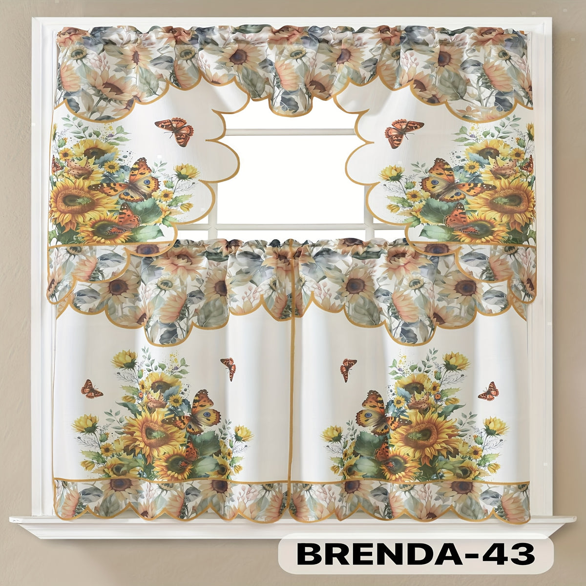 3pcs Bamboo Embroidered Kitchen Curtain Set, Floral Embroidery, Lightweight and Soft, Easy Care, Machine Washable, Satin Fabric, Embroidered
