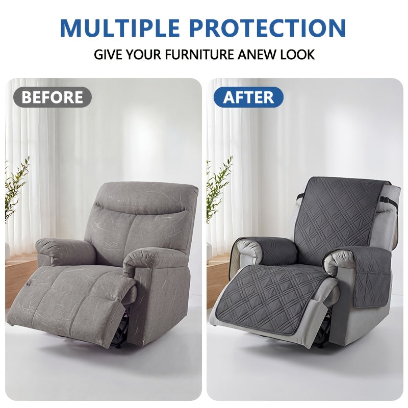 1pc Recliner Cover Sofa Cover, with Pocket Anti Slip Sofa Cushion, Pet Furniture Protective Cover, Quilted Sofa Recliner Cover with Elastic Band, Sofa Protective Cover, Sofa Accessories, Easy to Install, Random ColorShipped From 4 Assorted Colors.