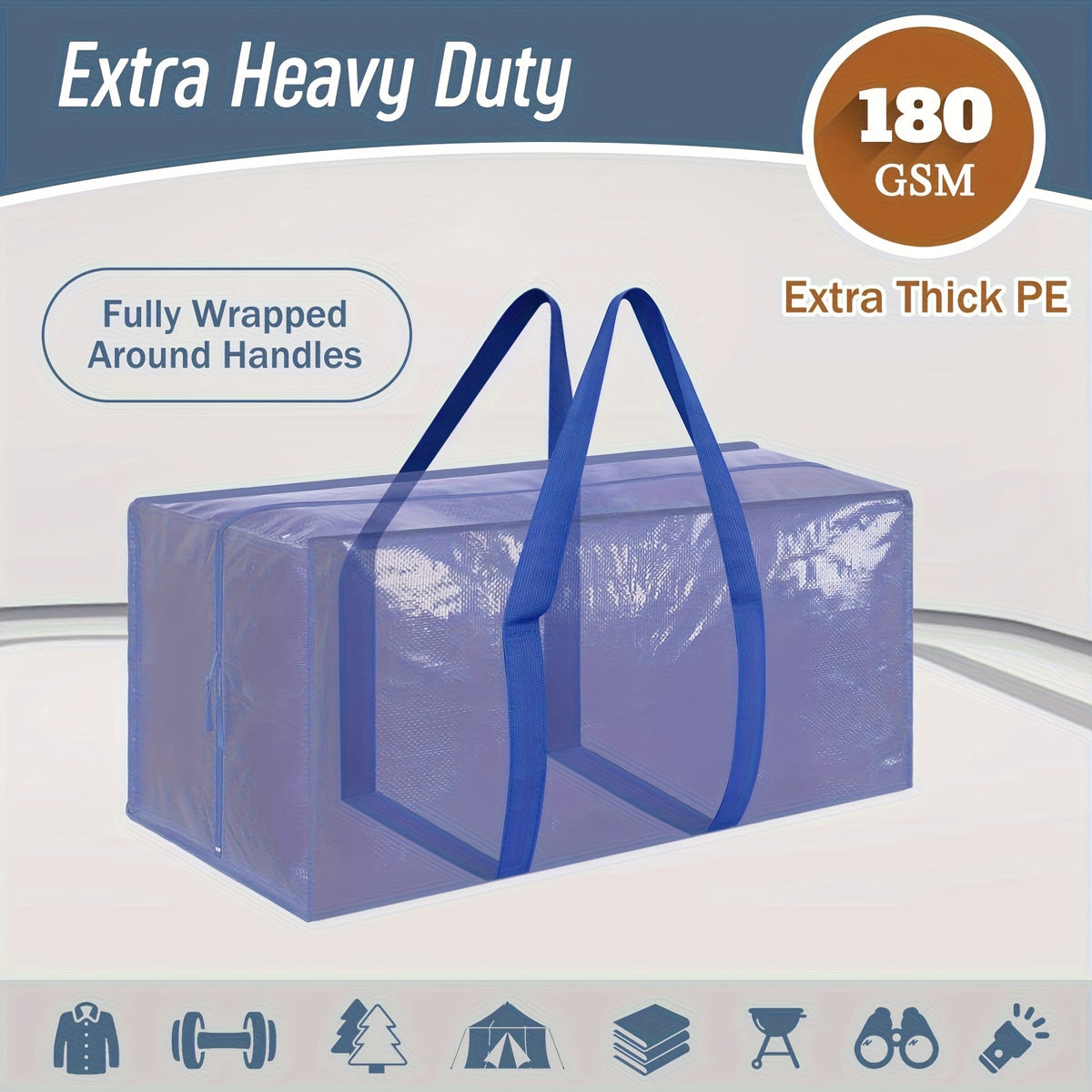 6/2 Pack Extra Heavy Duty Large Moving Bags with Strong Zipper And Comfortable Handles, Sturdy And Durable Clothes Storage Bags Totes Bins, Packing Moving Boxes for College Supplies, Blue