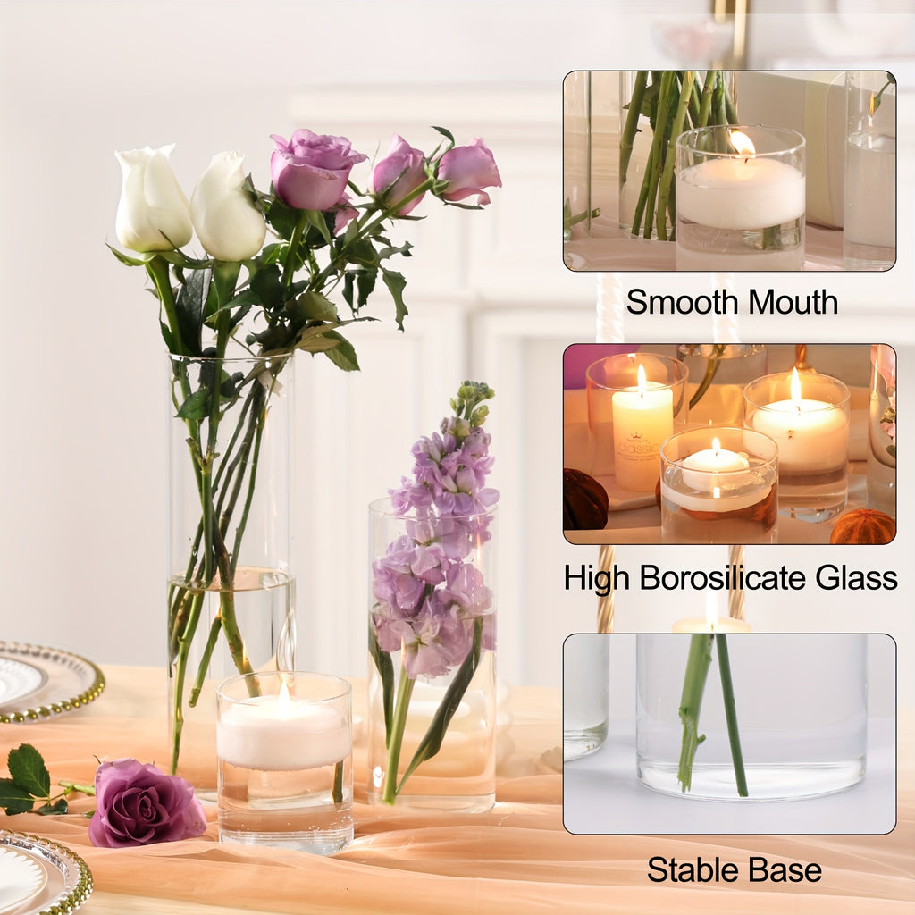 24 Pack Clear Glass Cylinder Vases, 4, 8, 12 Inch Tall Glass Cylinder Vases for Centerpieces, Glass Flower Vase, Clear Flower Vase Hurricane Floating Candle Holder for DIY Candle Making, Table Centerpiece Wedding Home Decor