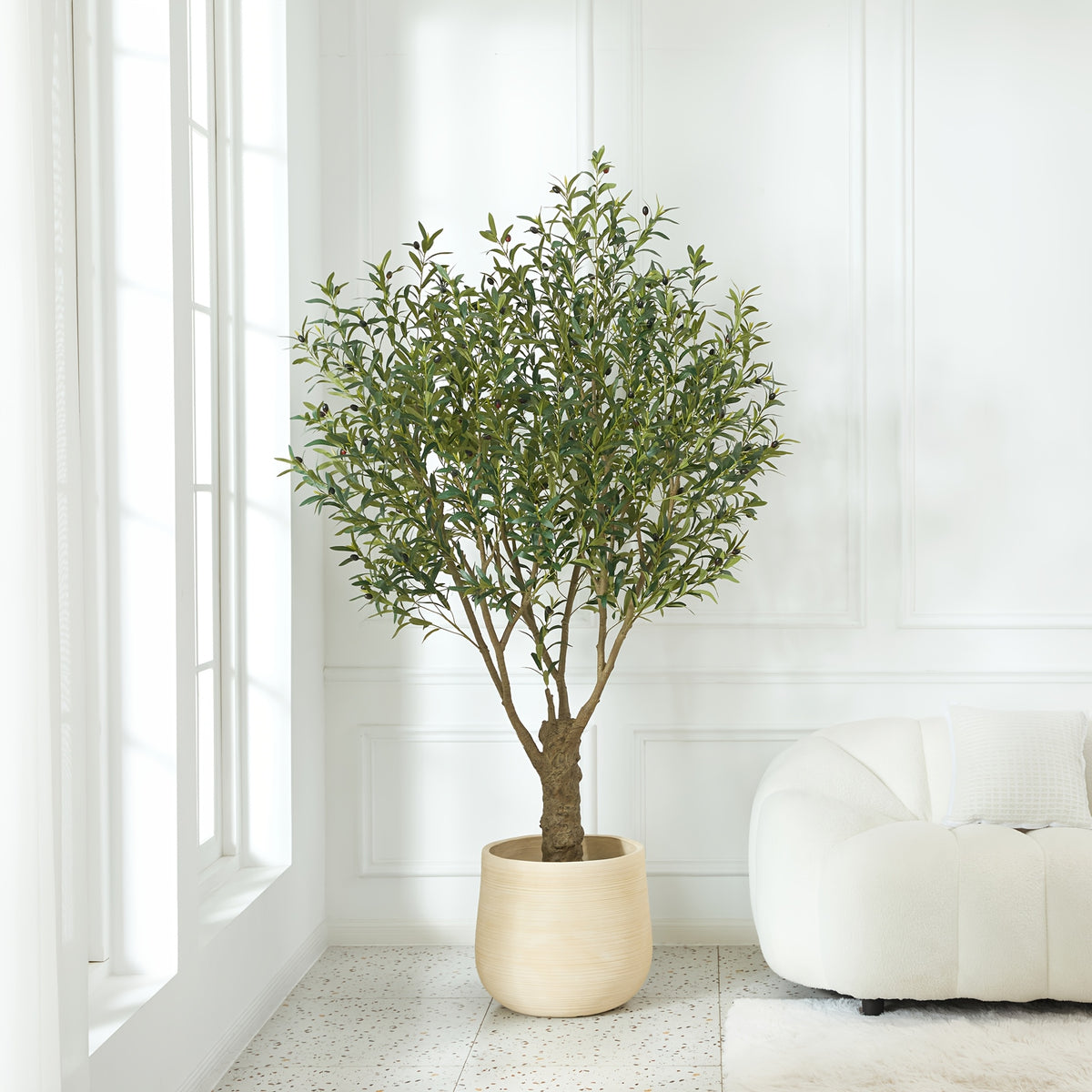 5/6/7/8ft Artificial Olive Tree, Faux Olive Plant with Black Planter, 39/49/54/62 Branches & 1390/2055/2871/4007 Silk Leaves, Perfect for Indoor Home Office Decor, Living Room, Bedroom, And Gift Ideas