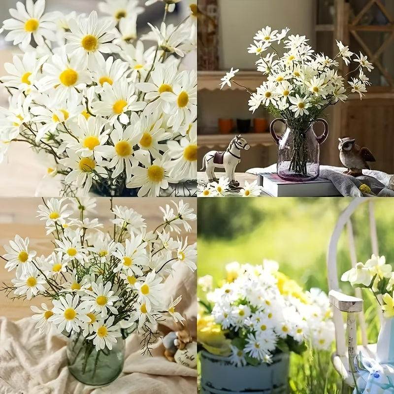 4 Bundles Classic White Artificial Daisy Flowers - UV-Resistant, 20-Inch Plastic Floral Decor For Home, Courtyard, Vases | Ideal For Easter, Holidays(Send An Extra Vine Strip)