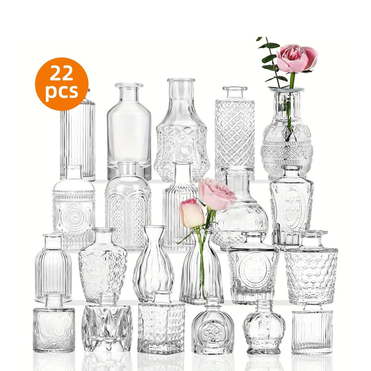 12/24/64pcs Glass Bud Vases In Bulk, Small Vases for Centerpieces, Flower Vases for Rustic Wedding Home Table Decorations Banquet Party Festival Wedding Home Restaurant Table Decor, Aesthetic Room Deco, for Halloween And Christmas