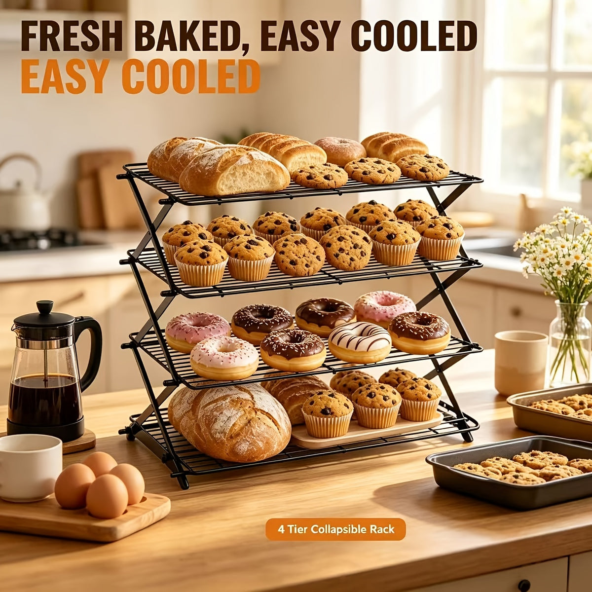 3/4-layer, Collapsible Cooling Rack, Metal Wire Rack For Baking Trays, Popular Limited Purchase, Highly Recommended, Stackable Baking And Cooking Drying Wire Cooling Rack With 4 Adjustable Settings, Camping Grill For Cooking And Cooling And Cake