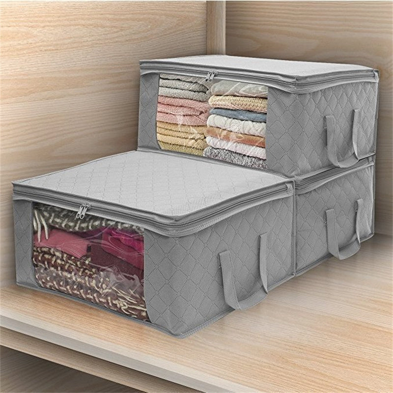 3pcs Durable Foldable Storage Bag with Reinforced Handle, Sturdy Zipper, Clear Window for Quilts, Blankets, Bed Sheets, Under-Bed Storage