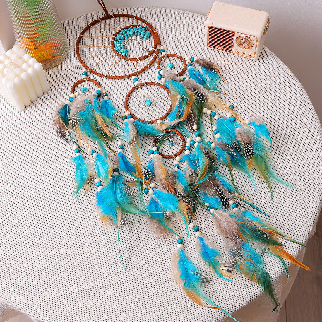 Bohemian Dream Catcher Pendant with Feathers - Natural Elements Door Hanging Decor for Bedroom, No Electricity Needed, Unique Birthday Gift for Girls & Women