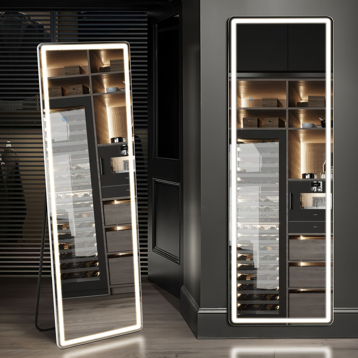 LED Lighted/Not-LED Lighted Full-Length Mirror with Arched/Rect Top - Aluminum Frame Floor-Standing Dressing Mirror for Bedroom & Living Room, Black/Golden/White