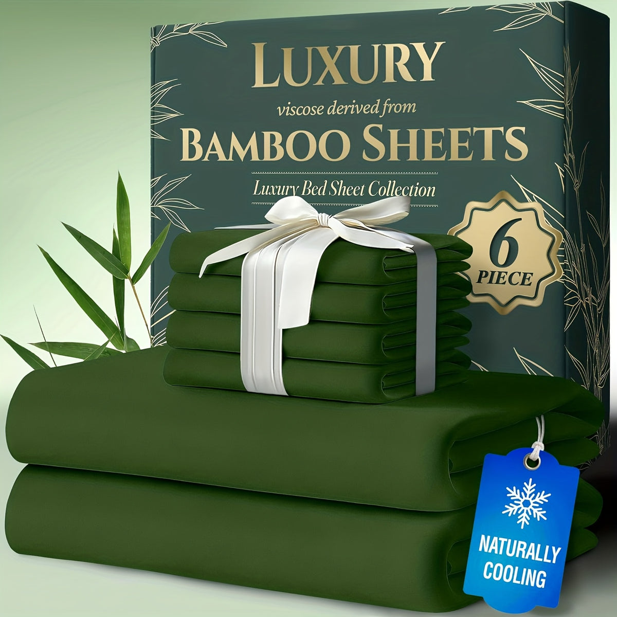 Deep Pocket Bamboo Cooling Bed Sheets 6pcs - Bamboo Luxury Cooling Sheets for Hot Sleepers - Cloud Soft, 17" Deep Pocket Fitted Sheet, Ultra Durable Bed Set for Room Decor