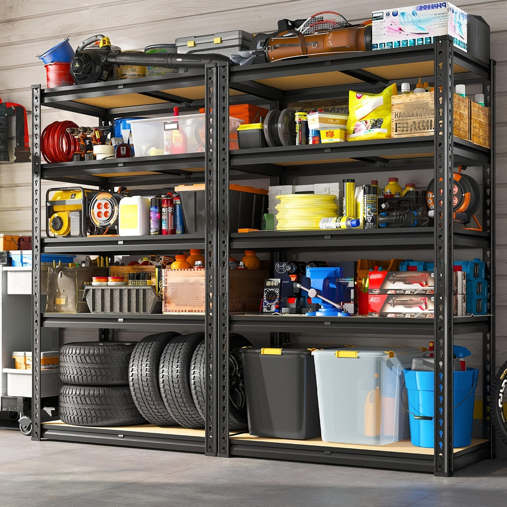 REIBII 2000LBS for garage Shelving Storage Shelves Heavy Duty 5-tier Metal Shelving Units For Garage Shelves 60" H X 28" W X 12" D, Adjustable Utility Shelf Rack For Kitchen Warehouse Basement Pantry Utility Rack Shelf, Black, Standing Shelf