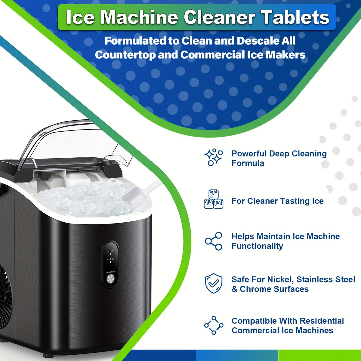 12 Ice Maker Cleaning Tablets - Gentle Formula for Deep Cleaning, Deodorizing & Scaling, Safe & Non-Toxic, No Residue, Sodium Chloride Formula, Compatible with All Ice Machines, 12pcs/24pcs/36pcs Three Specifications Are Available