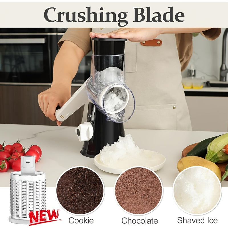 Rotary Cheese Planer Hand Crank Cheese Shredder Fresh Cheese, Vegetable Nuts, Non-Slip Suction Base, Free Cleaning Brush Three Blades