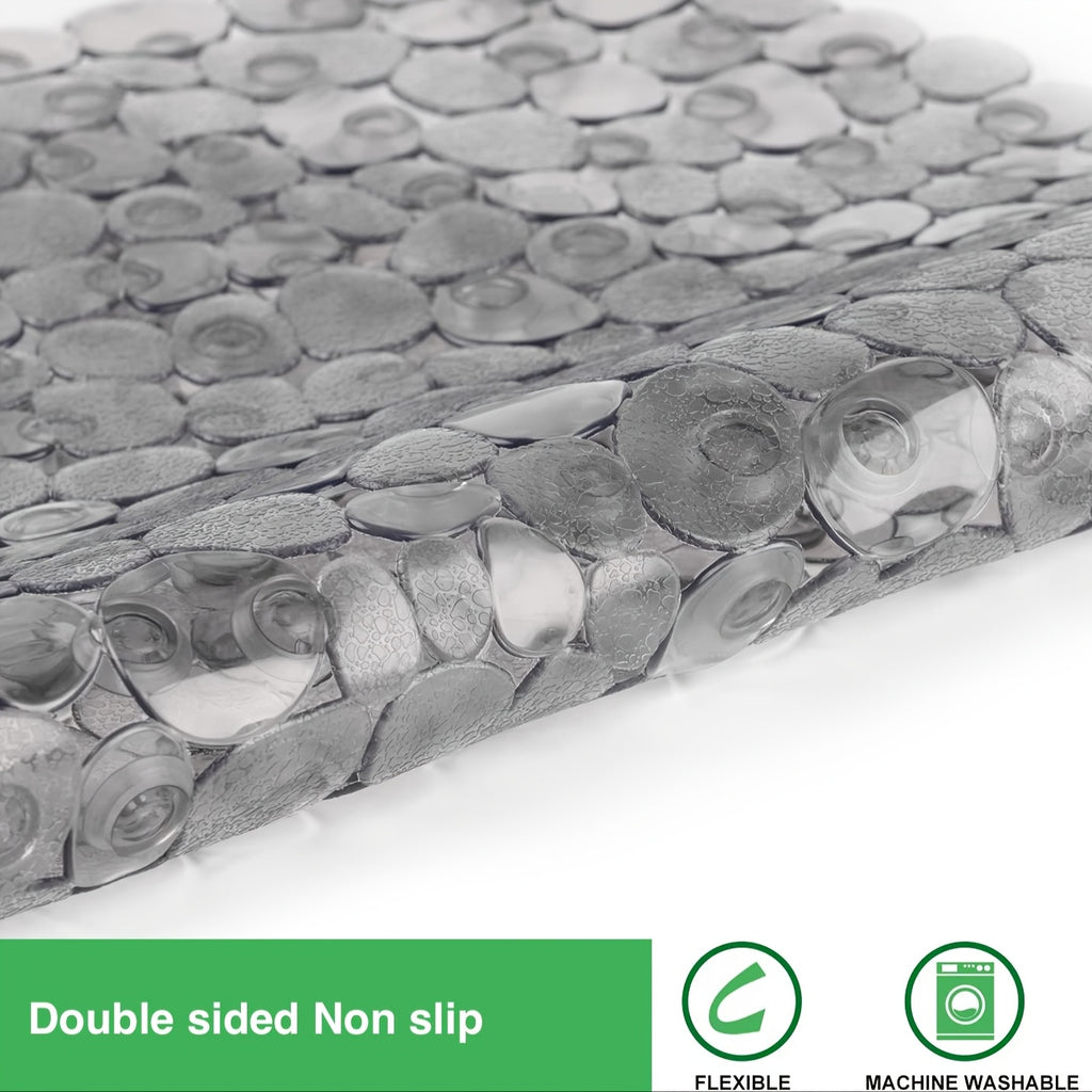Bathtub Non-Slip Mat 13.8 X 26.8 Inches, Pebble Textured Strong Suction Cup Bath Mat, Double-Sided Anti-Slip Odorless Soft PVC Shower Mat, Small Tub Safety Anti-Fall Mat for Elderly Bathroom Renovation Labor Day Home Upgrade