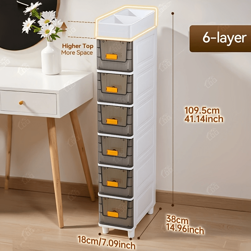 Deluxe Slim Storage Cabinet with Drawers - Durable Waterproof PP Material, Multi-Purpose Organizer with Ample Storage for Bathroom, Kitchen, Personal Care Product Dispensers, and More - Ideal for Small Spaces, Storage Drawer Units