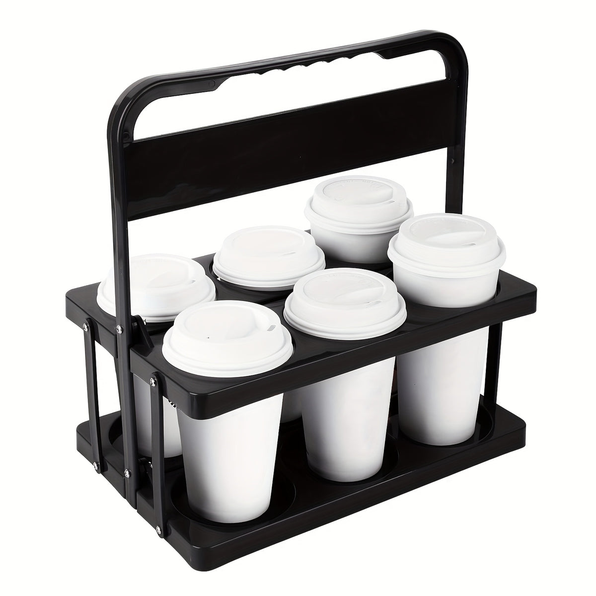 Foldable Drink Carrier with Handle, Reusable Plastic Holder for Up to Six Cups or Cans, Portable Beverage Organizer for Delivery Picnics and Gatherings