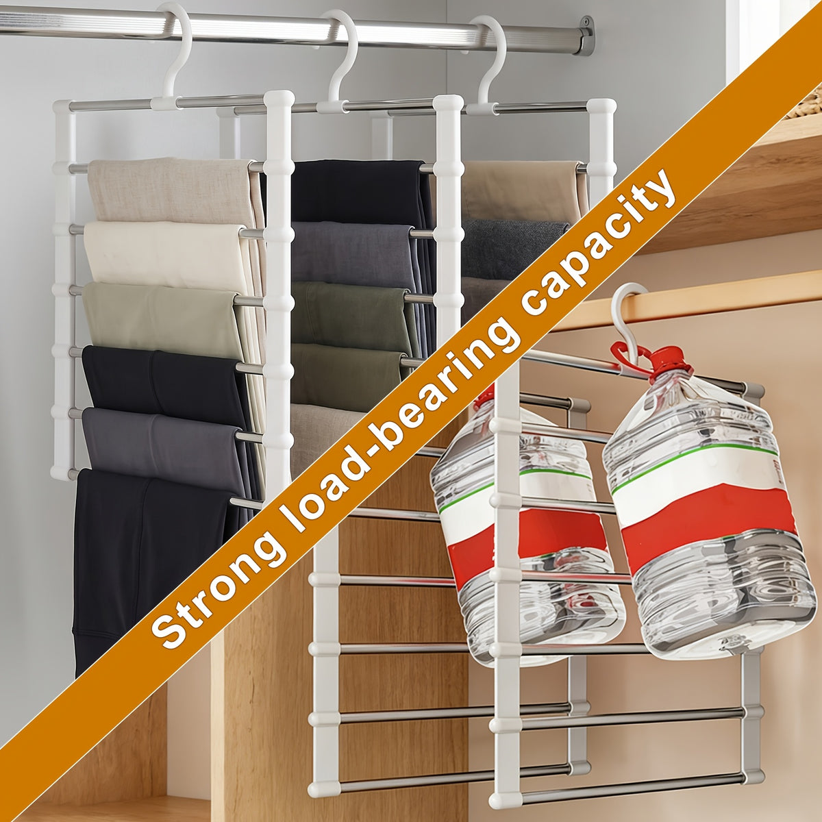 3/7pcs Multi Layer Stainless Steel Pants Hanger Space Saving Wardrobe Organizer Non Slip Stackable Hanger for Pants Jeans Scarves Trousers Closet Storage Organization