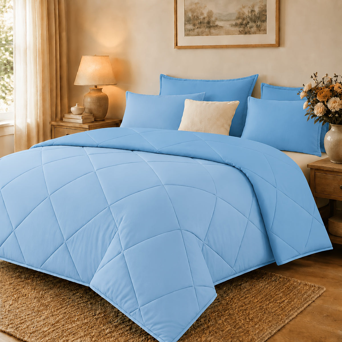 2/3pcs Solid Color Diamond Quilted Large/King Size Bedding, Soft, Comfortable, and Fluffy with Microfiber Filling and Lightweight, Breathable Fabric. Easy to Care for, Warm for All Seasons. Includes Comforter and Pillowcases. Luxurious Quality