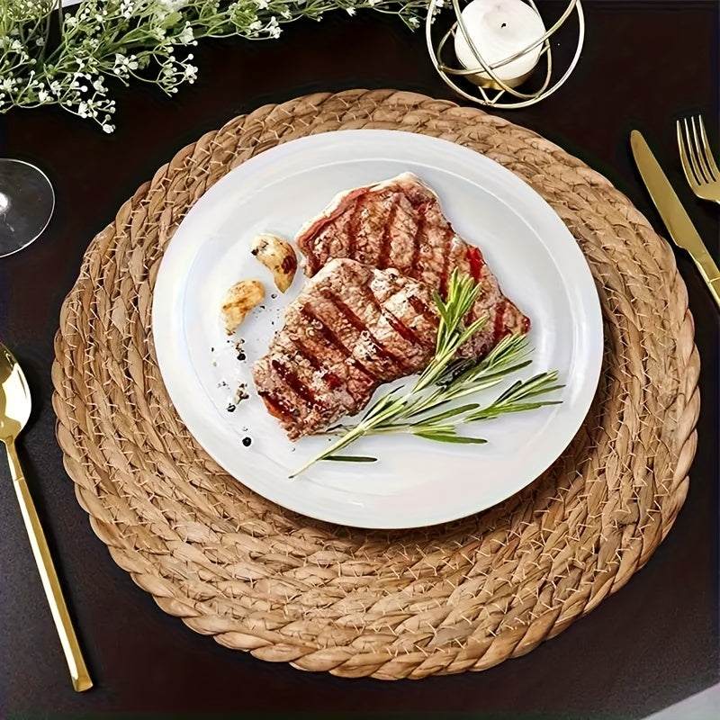 12pcs Natural Rattan Table Mats - Heat-Resistant Non-Slip Round Placemats, 11.8 Inches Rustic Bohemian Wicker Heat-Resistant Dish Mats For Kitchen & Dining Table, Holiday Party Decor (Christmas, Thanksgiving, Easter, Valentine's